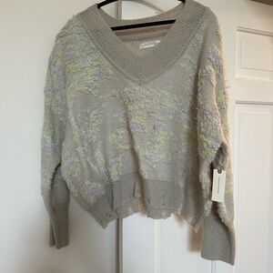 Anthropologie Textured V-Neck Sweater - Gray and Lavender